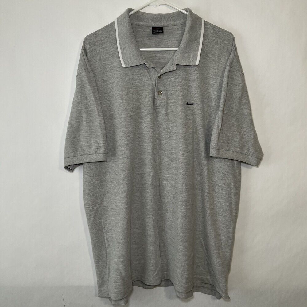 Vintage Nike Polo Shirt Mens Size XL Gray Black Embroidered Logo Short Sleeve